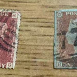 Victorian Penny Red and Two Pence Blue stamps